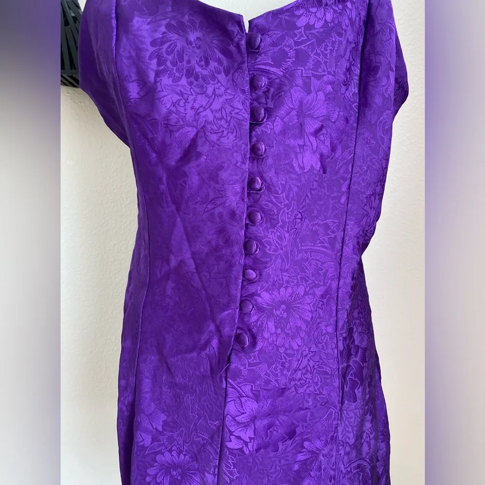 Vintage Adonna Purple Floral Satin Nightgown, Size Large - Image 2