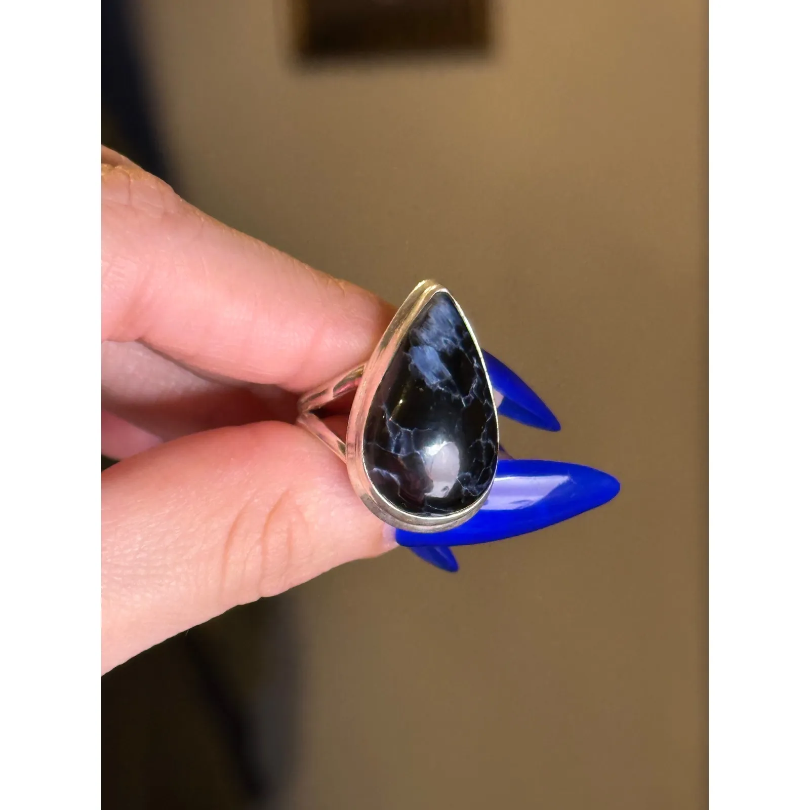 Blue Pietersite Sterling Silver Handmade Ring Size 8.25 - Image 6