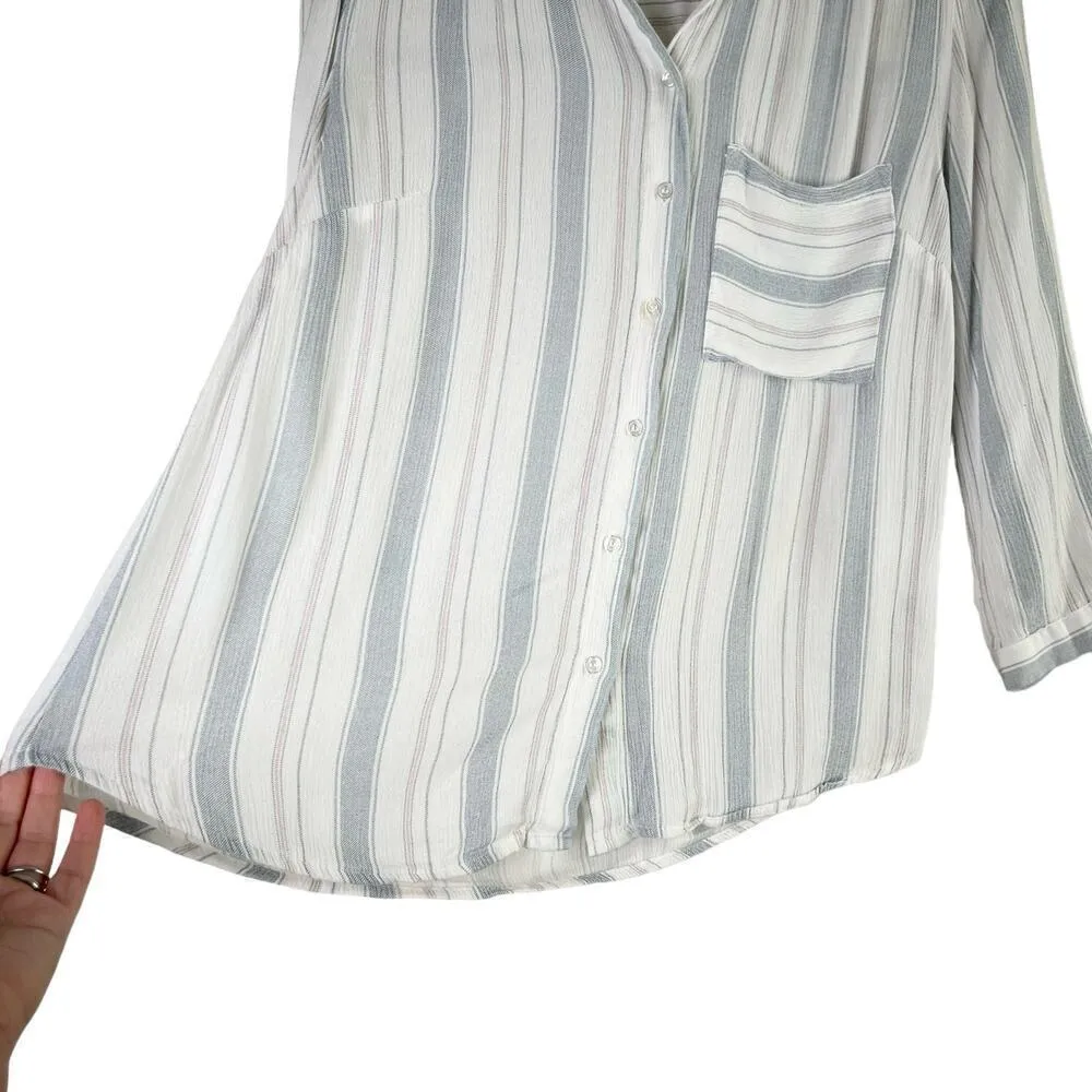 Market & Spruce Stitch Fix‎ Lightweight Striped Button Down Shirt Blouse Blue, S White - Image 7