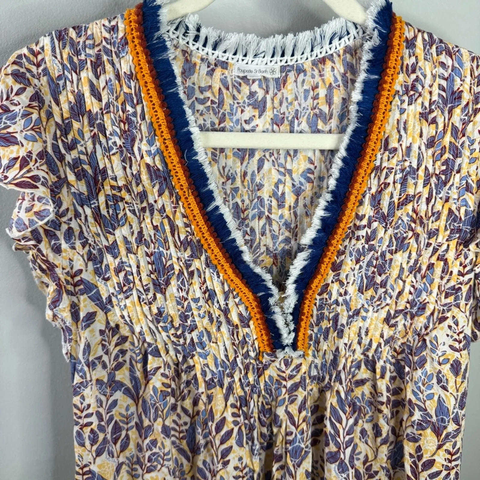 Poupette St Barth Sasha Mini Dress XS Blue Floral Crochet Boho Resort EUC - Image 5