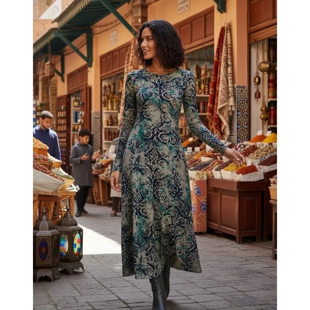 NWT Peruvian Connection Verona in Moroccan Tile Cotton Jersey Midi Dress XL - Image 3