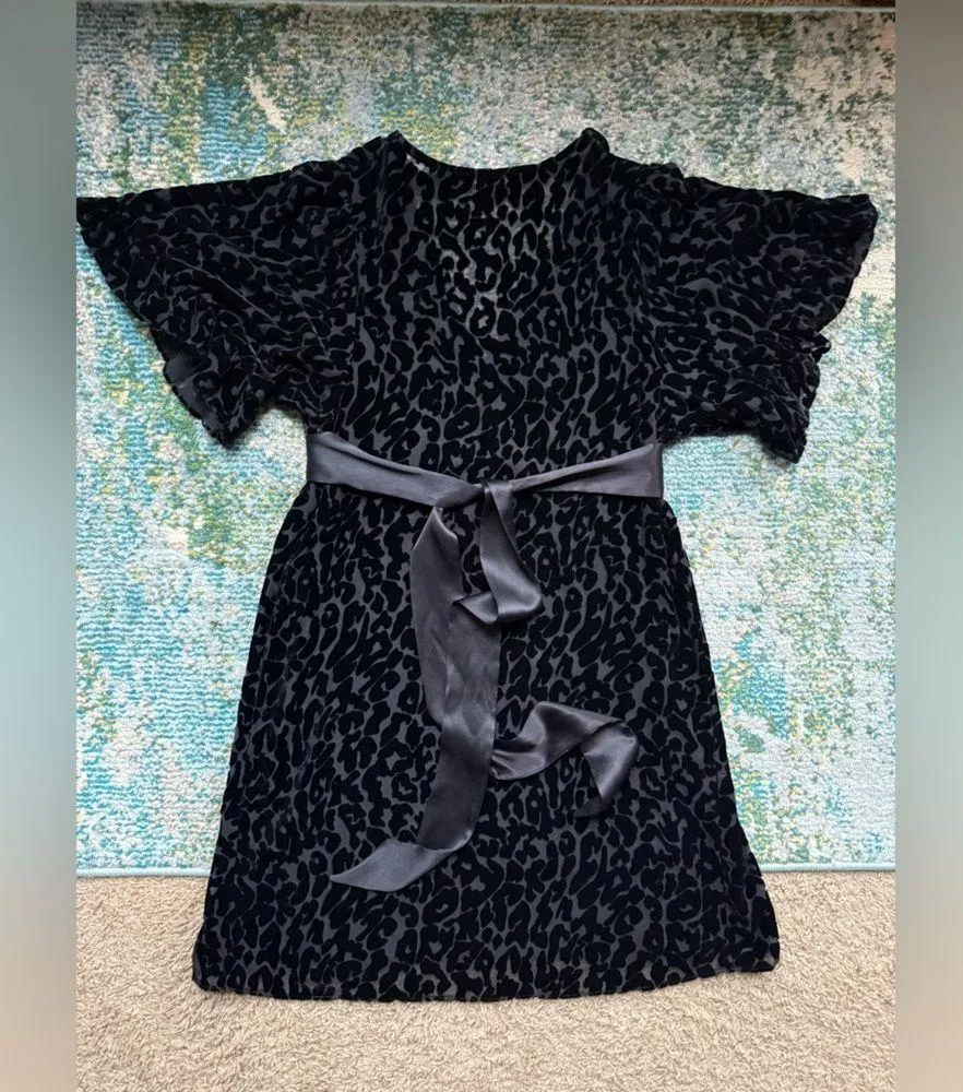 Betsey Johnson black burnout velvet leopard print tie tunic dress, size 2 - Image 5