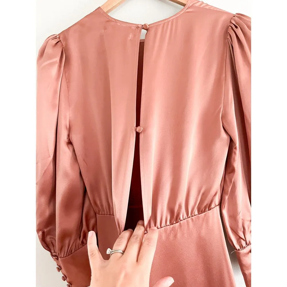 Reformation | Cairo Silk Puff Sleeve Dress | Praline Pink | Sz 8 - Image 9