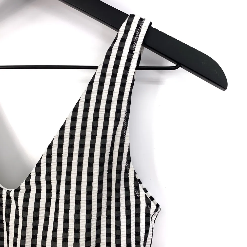 ATHLETA Stripe Seersucker V-Neck One Piece Swimsuit Black White XXS - Image 2