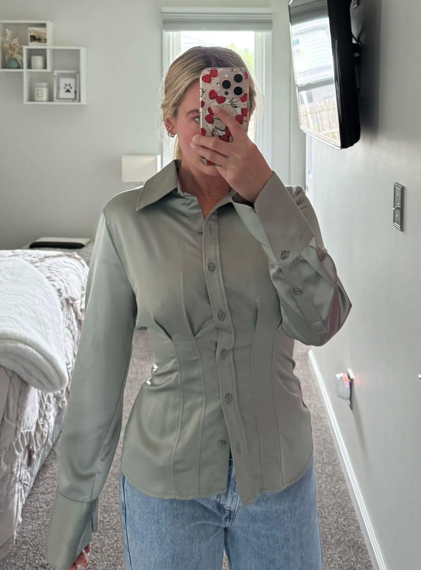 Zara Corset Sage Button-Down Shirt - Image 4