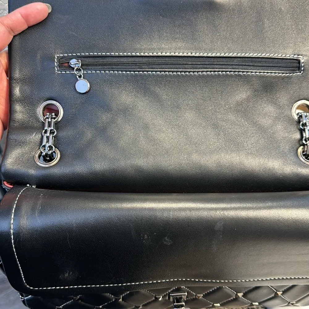 VALENTINO ARMANI Italian Lambskin Leather Pewter Chain Immaculate Silver - Image 9