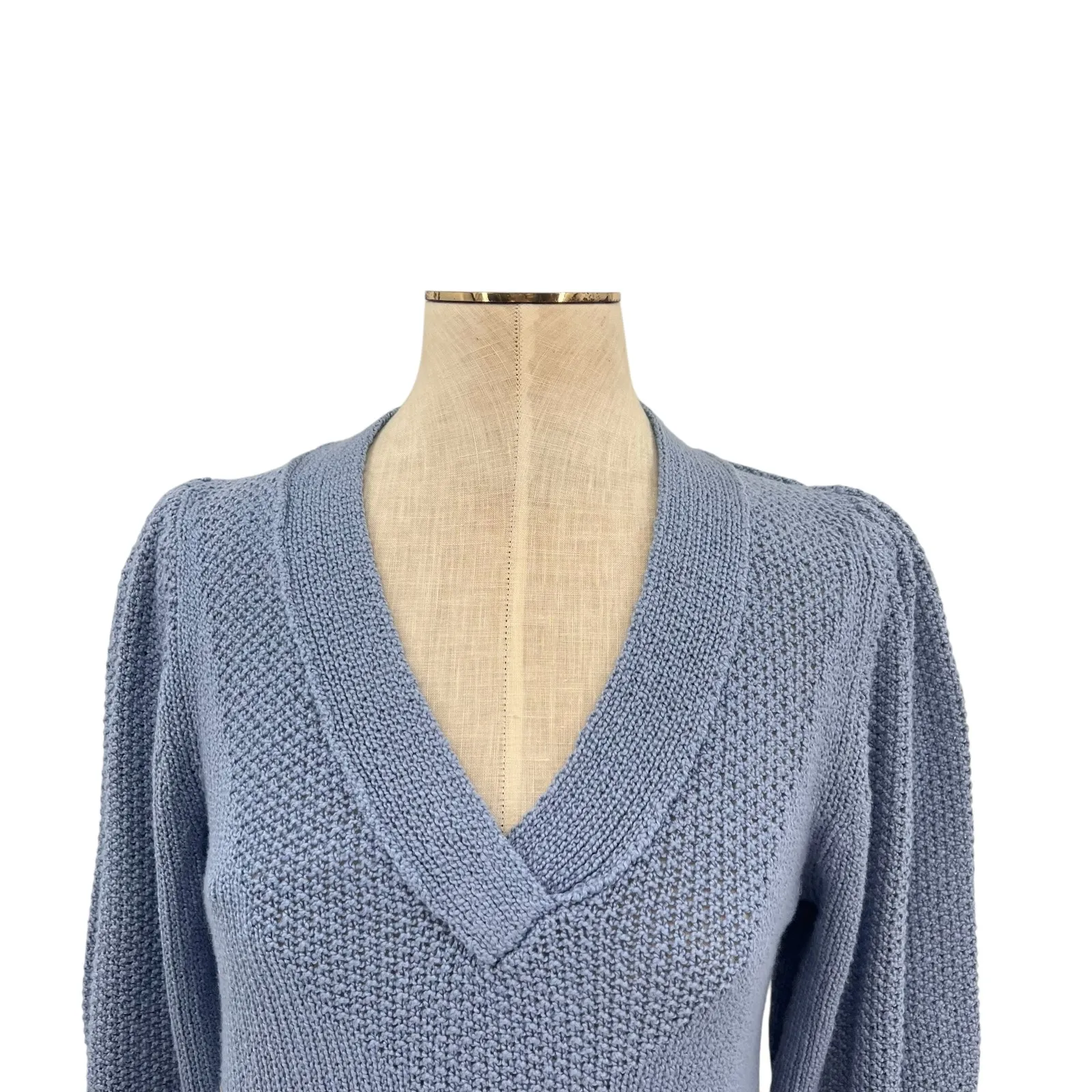 Brochu Walker Saskia Relaxed V-neck‎ Sweater Cotton Wool Blue Size Small - Image 4