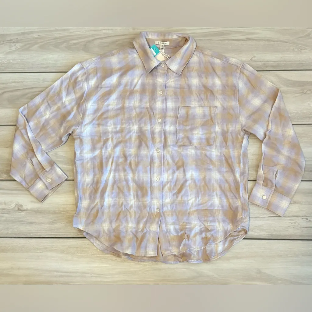 Z Supply River Plaid Button Up Shirt Purple Medium NWT STITCH FIX - Image 2