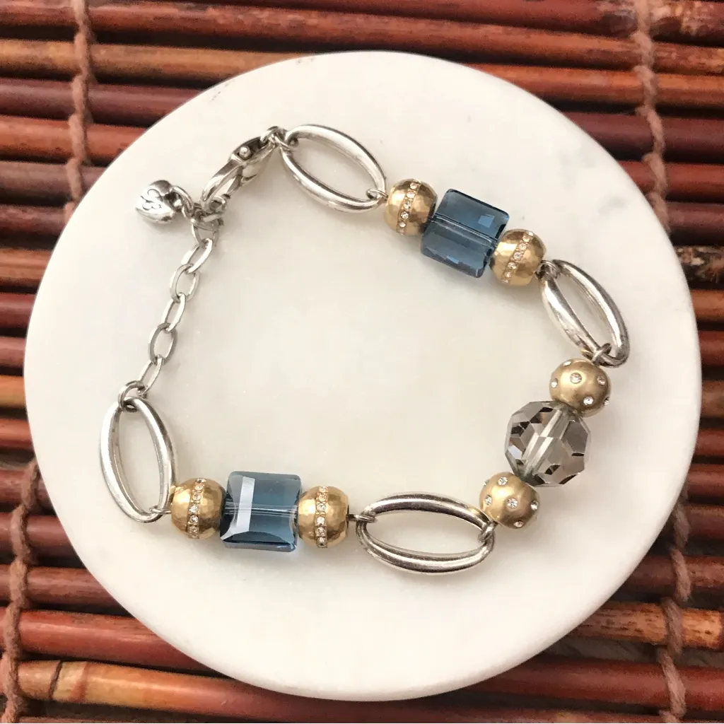 Brighton Blue Crystal Silver and Gold Tone Bracelet - Image 2