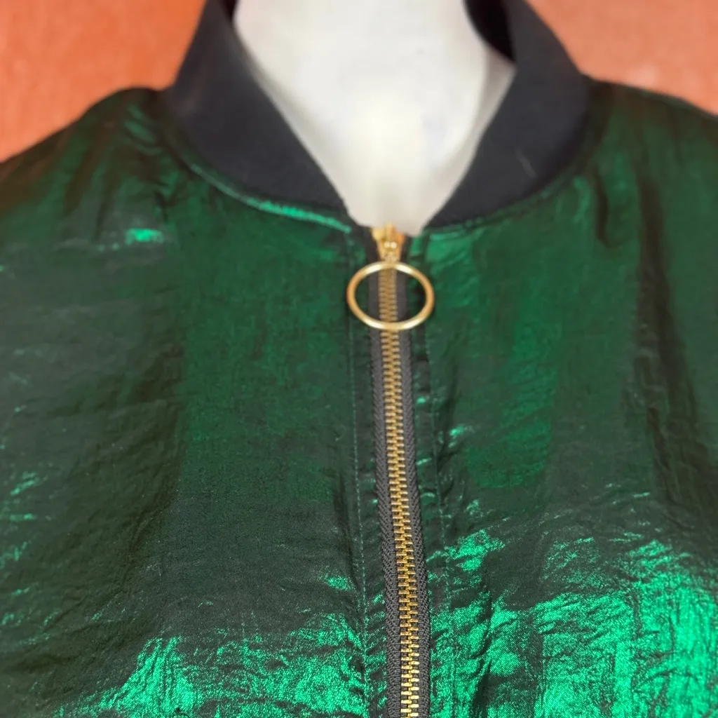 House of Holland Metallic Green Bomber Jacket - Image 6