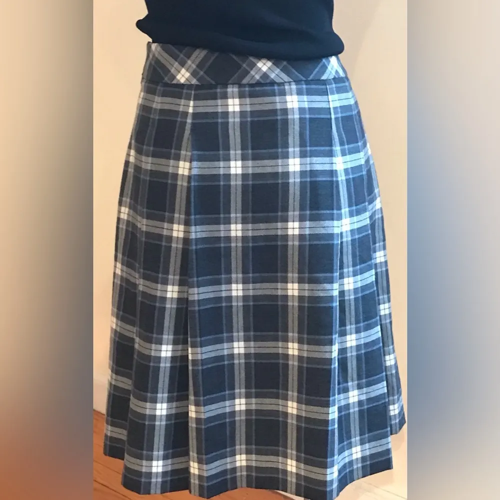 346  Checkered Plaid White,Gray & Blue Midi Skirt Size 6 - Image 31