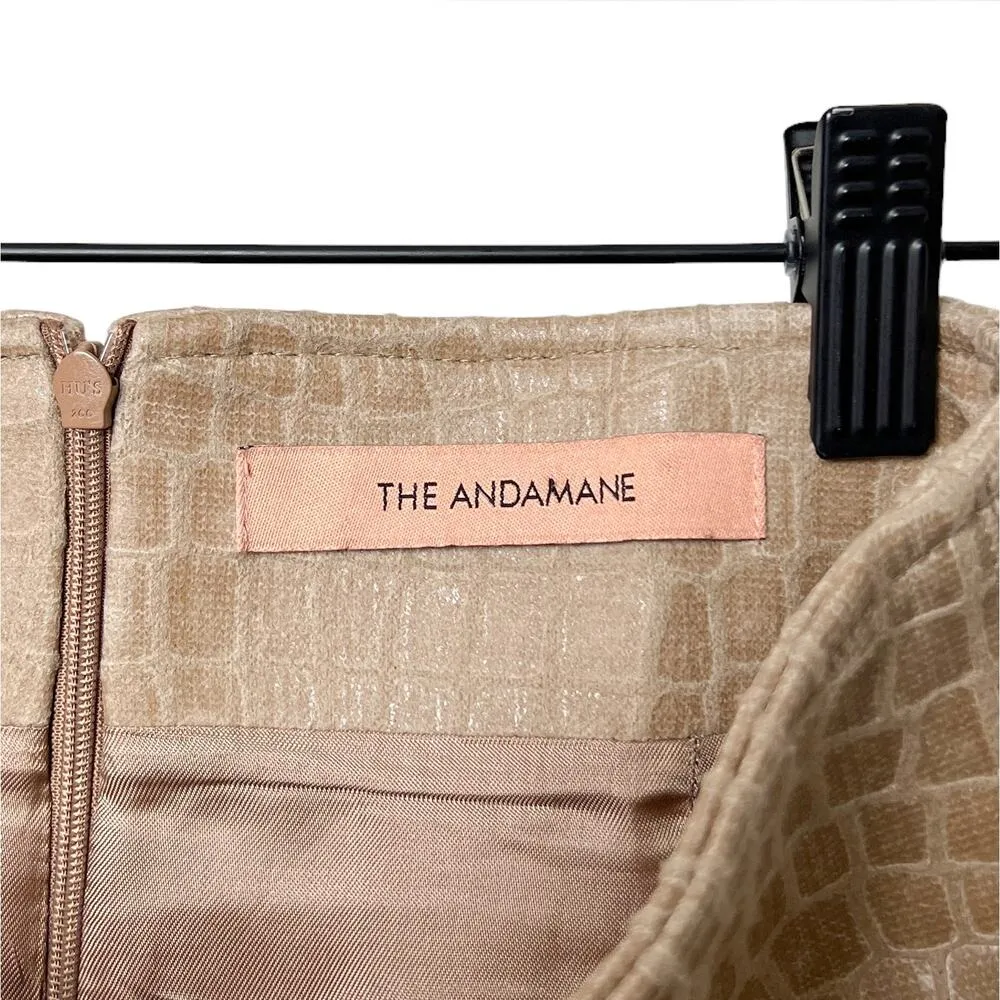 the andamane erin faux croc embossed button high waisted mini skirt tan beige Brown - Image 8
