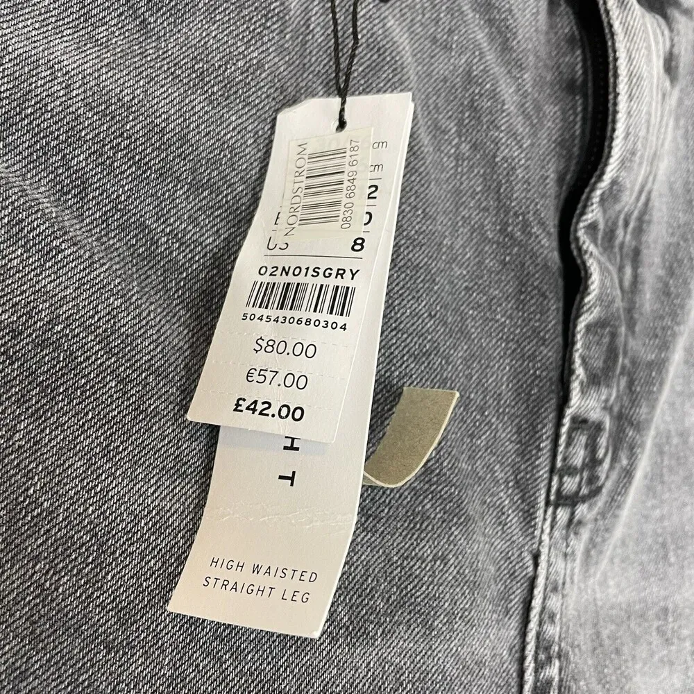 NEW TOPSHOP size 30 Thigh Rip Raw Hem Straight Leg Jeans high rise Gray - Image 5