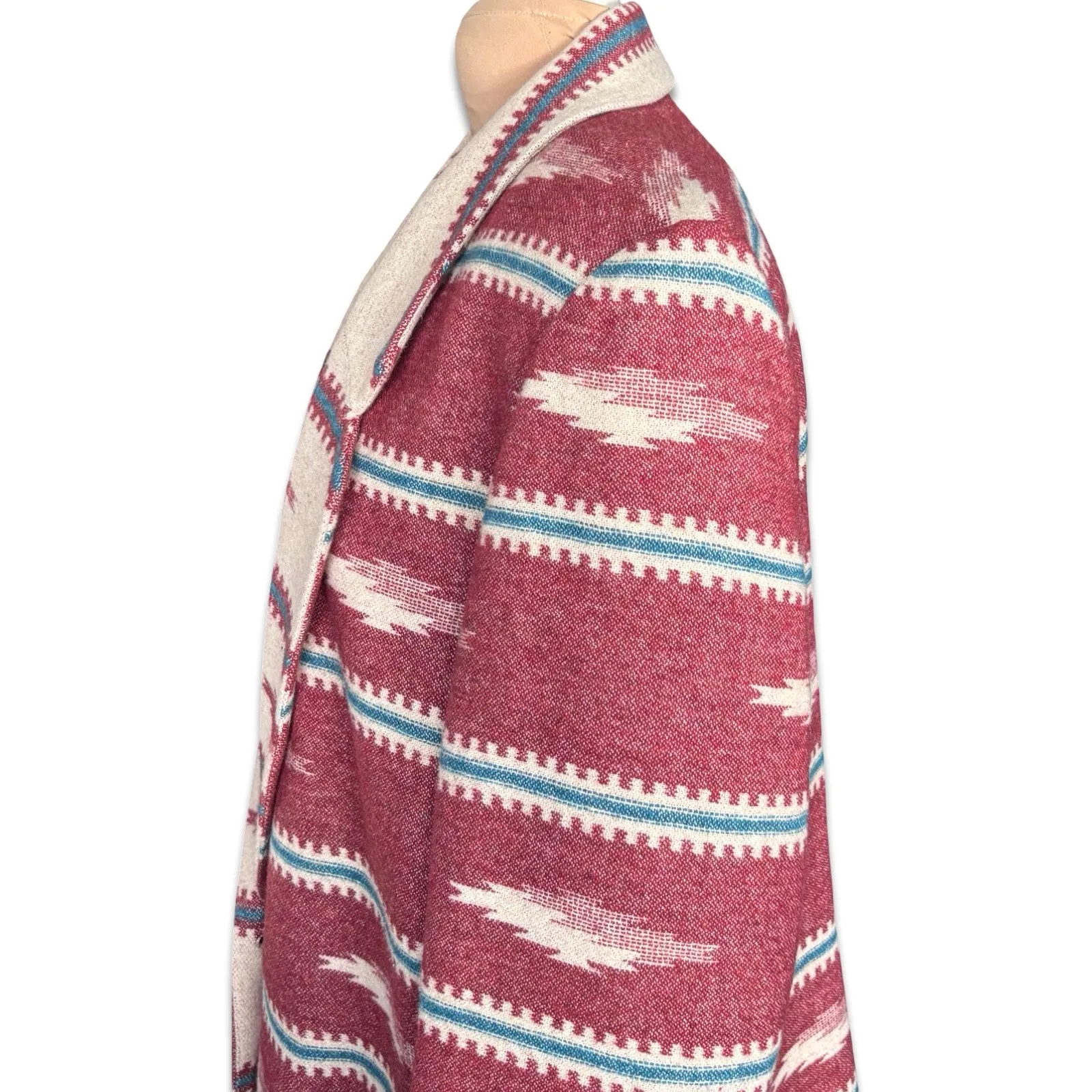 Vintage 90s Red Southwestern Wool Blazer Jacket Size Large Oversized Boho Ranch - Image 6