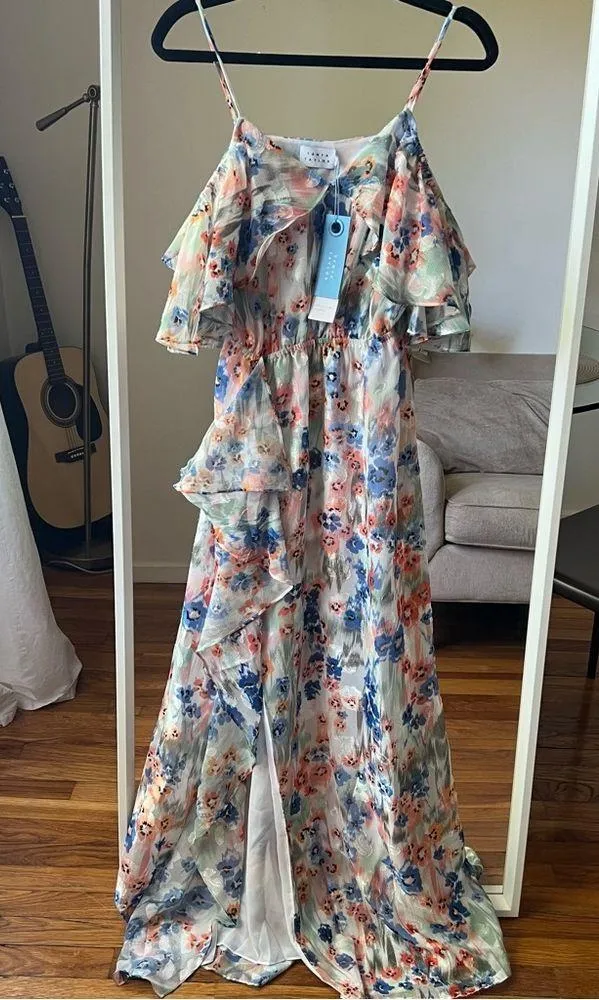 NWT TANYA TAYLOR lorena dress maxi size 4 floral white blue pink orange C9 - Image 5