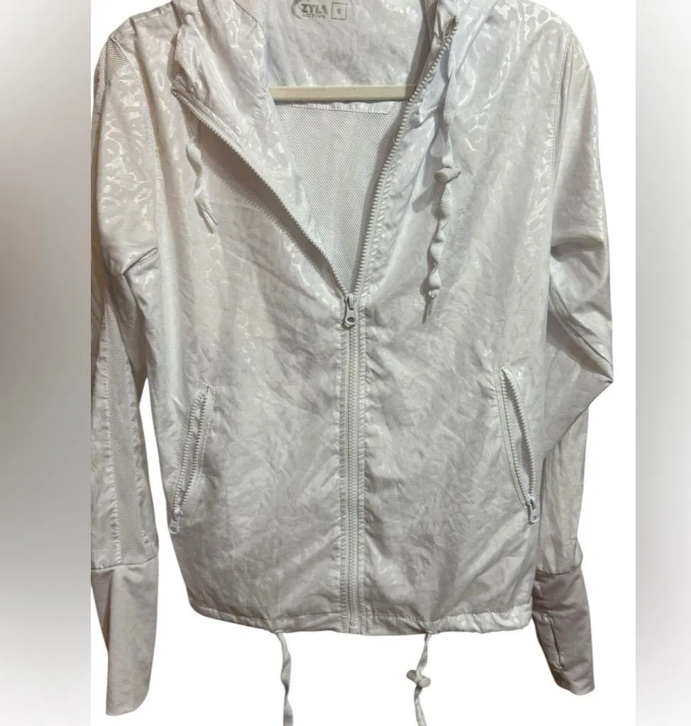 Zyia Leopard Animal Print Full Zip Windbreaker Bomber Jacket in White Size Small - Image 9