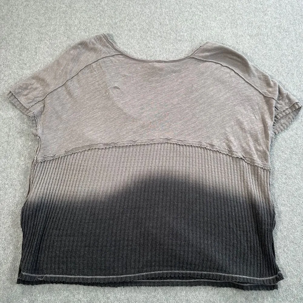 Free People We The Free Oversized Ombre Tee Shirt XSmall Gray Ribbed Linen Blend - Image 8
