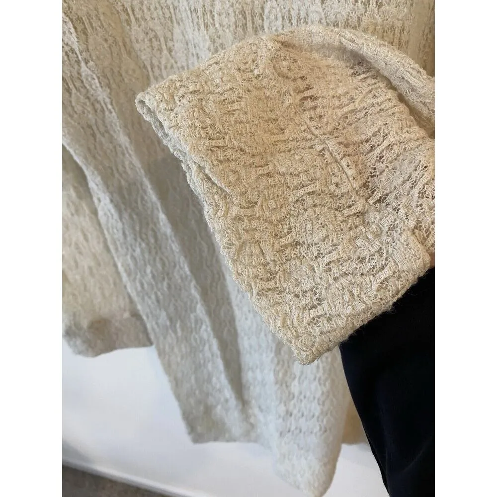 Lune Paris Dress Cream Mesh Crochet Long Sleeve Romantic No Tag Fit Medium Large - Image 3
