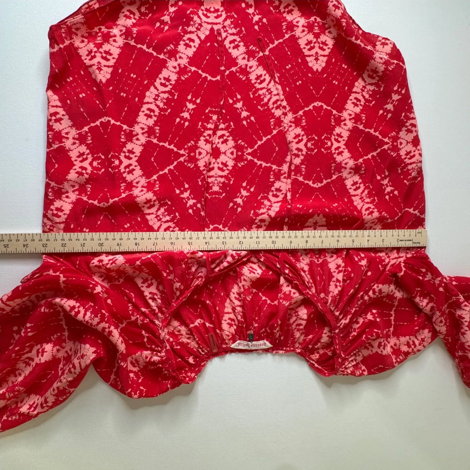 Rebecca Taylor 100% Silk Red Tie Dye Print Blouse Size 6 Lightweight Sheer Chic - Image 9