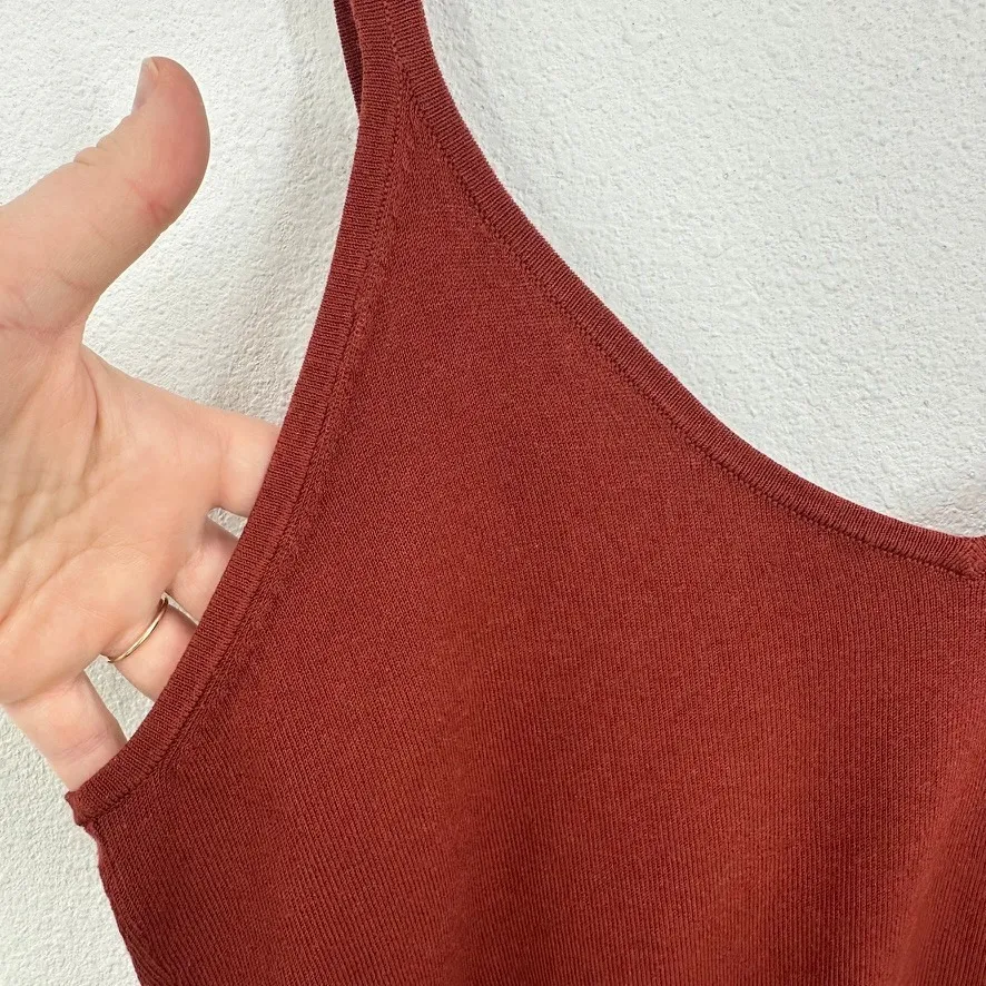 Sleeveless Sweater Tank Top V-Neck Knit Casual Top Rust Orange Color Fall Edit - Image 3