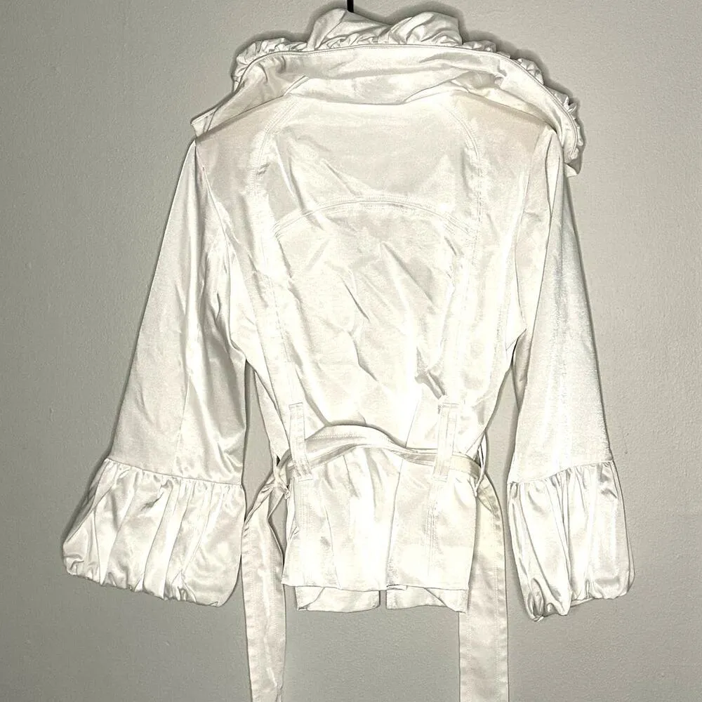 Blaque Label  Zip Front Belted Bubble Cuff Collared Ivory Jacket Medium - Image 3