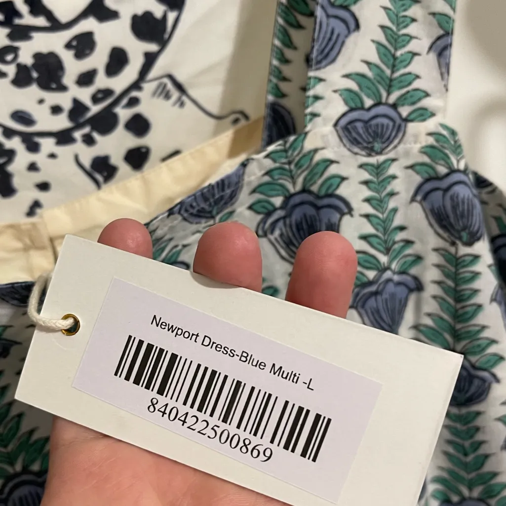 nwt MAREA Newport dress block print blue tulip maxi dress blue white L Size L - Image 4