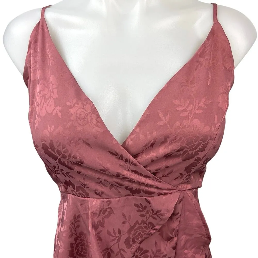Altar'd State Pink Purple Satin Floral Ruffle Mini Cami Camisole Wrap Dress XS - Image 4