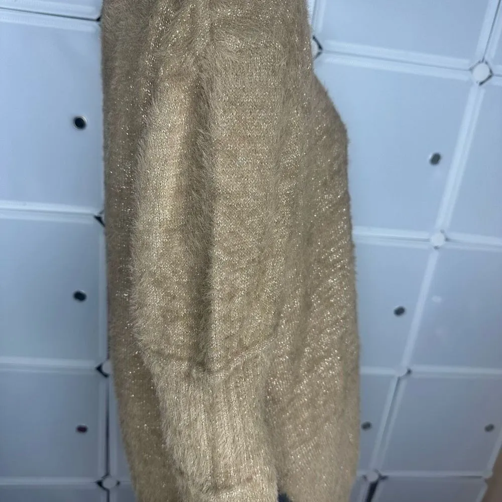 Boutique Super Soft Tan Crew Neck Sweater With Shimmering Gold Detail - Image 3