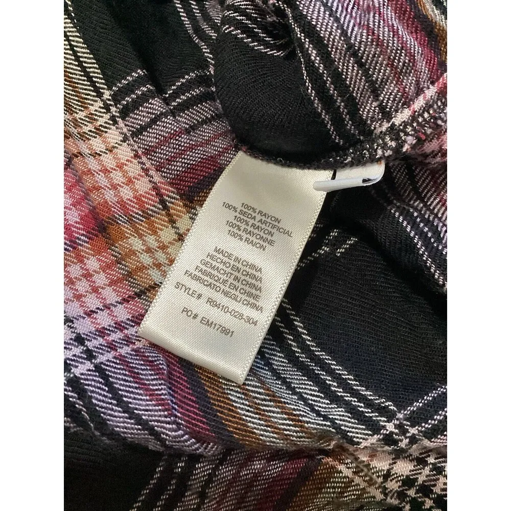 Cloth & Stone Black Pink Plaid Pullover Long Sleeve Blouse M - Image 5