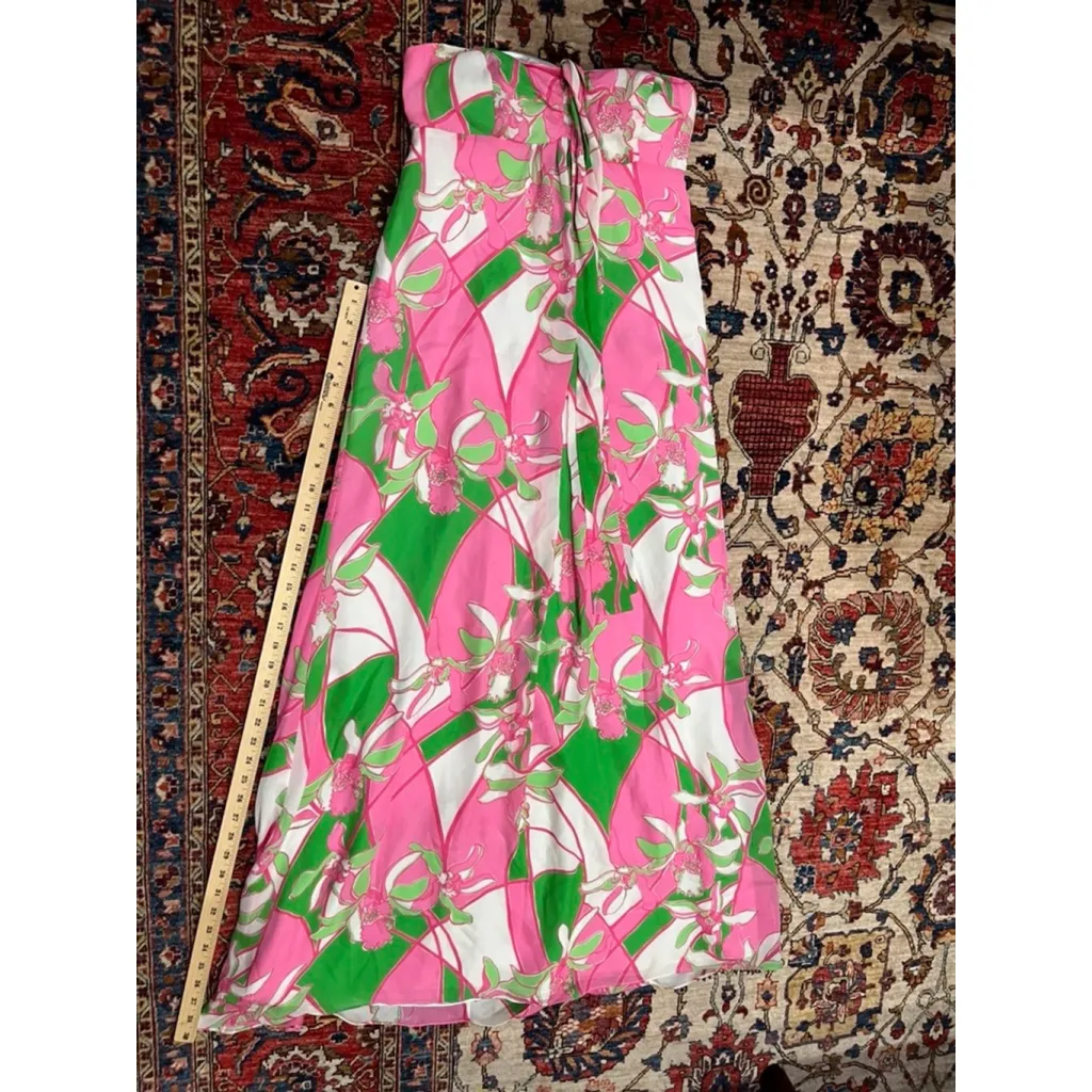Lilly Pulitzer Strapless Silk Maxi Dress Size 4 Pink Green Floral Orchid Printi - Image 4