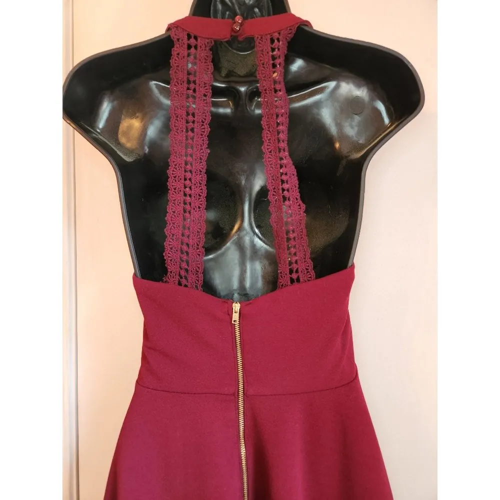 Sequin Hearts 7 Burgandy Wine Halter Top Dress - Image 2