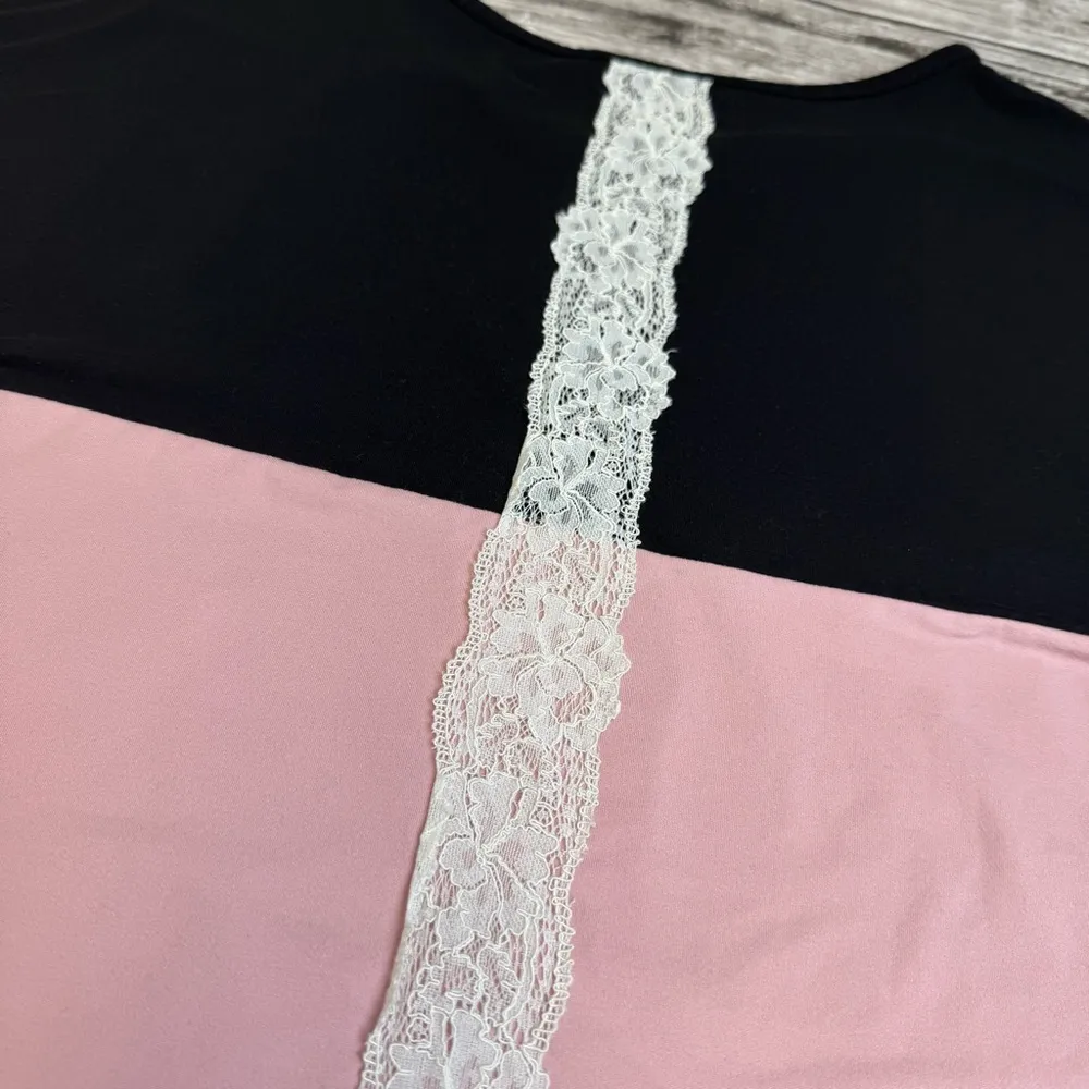 Shein Curve Women's Casual T Tee Shirt Colorblock Black White Baby Pink 1XL Lace - Image 5