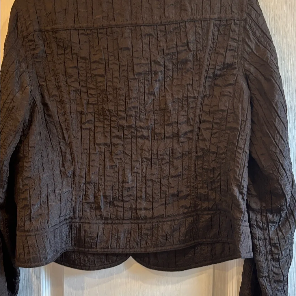 CHICO’S CHOCOLATE BROWN TEXTURED SATIN JACKET SIZE ONE (8/10) LONG SLEEVES - Image 10
