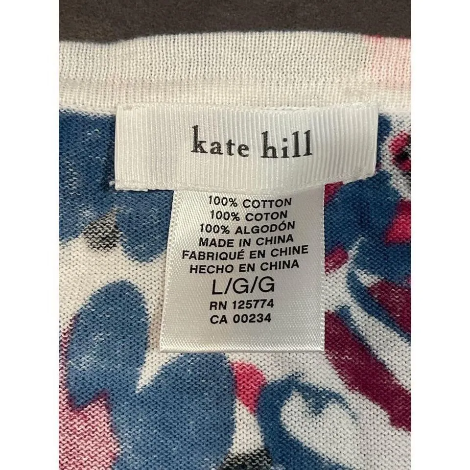 Kate Hill Vibrant Floral Cotton Blouse - Chic Summer‎ Style L/G Size B-114 - Image 2