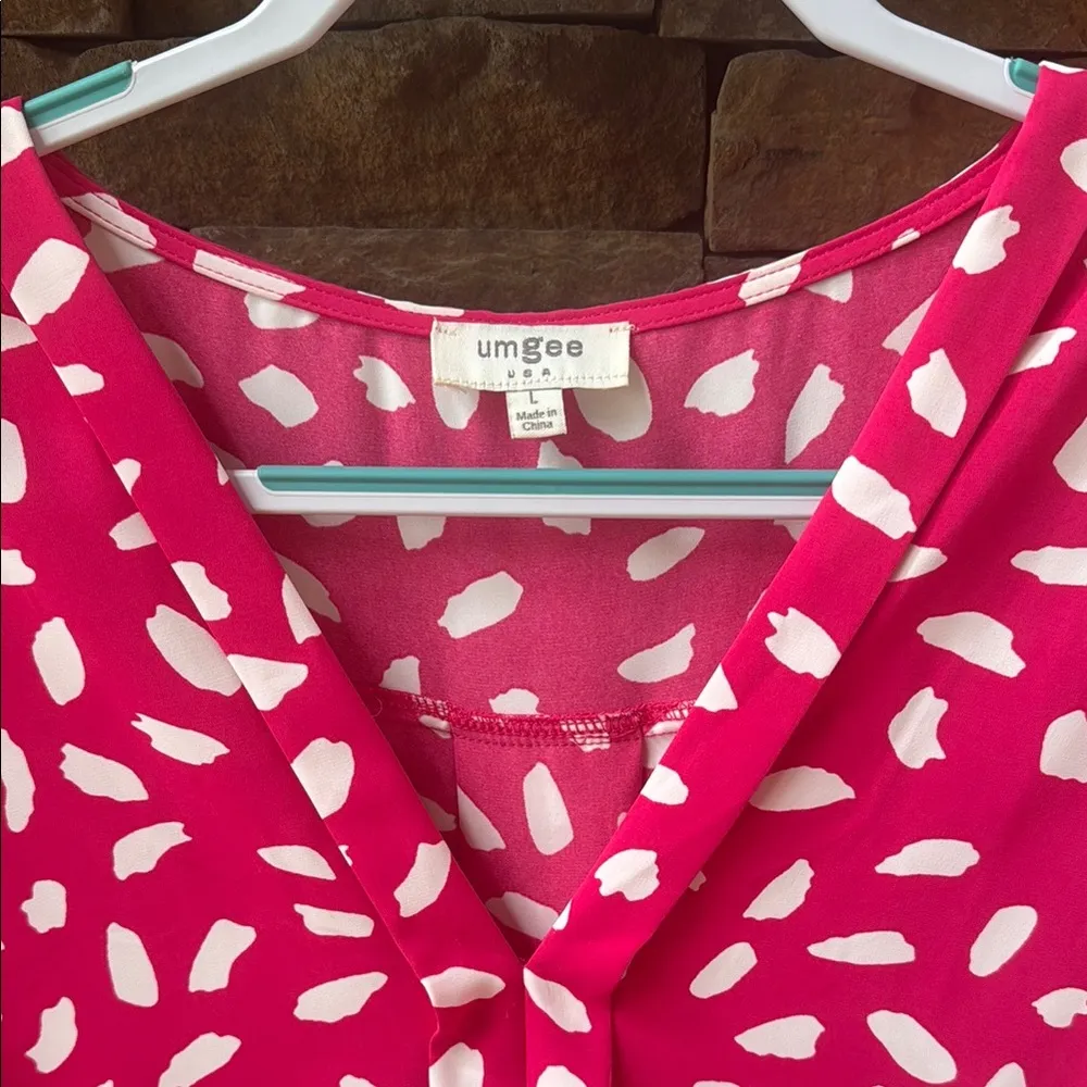 UMGEE Boutique Hot Pink and White Women's Hi Low v neck shift dress spring - Image 4