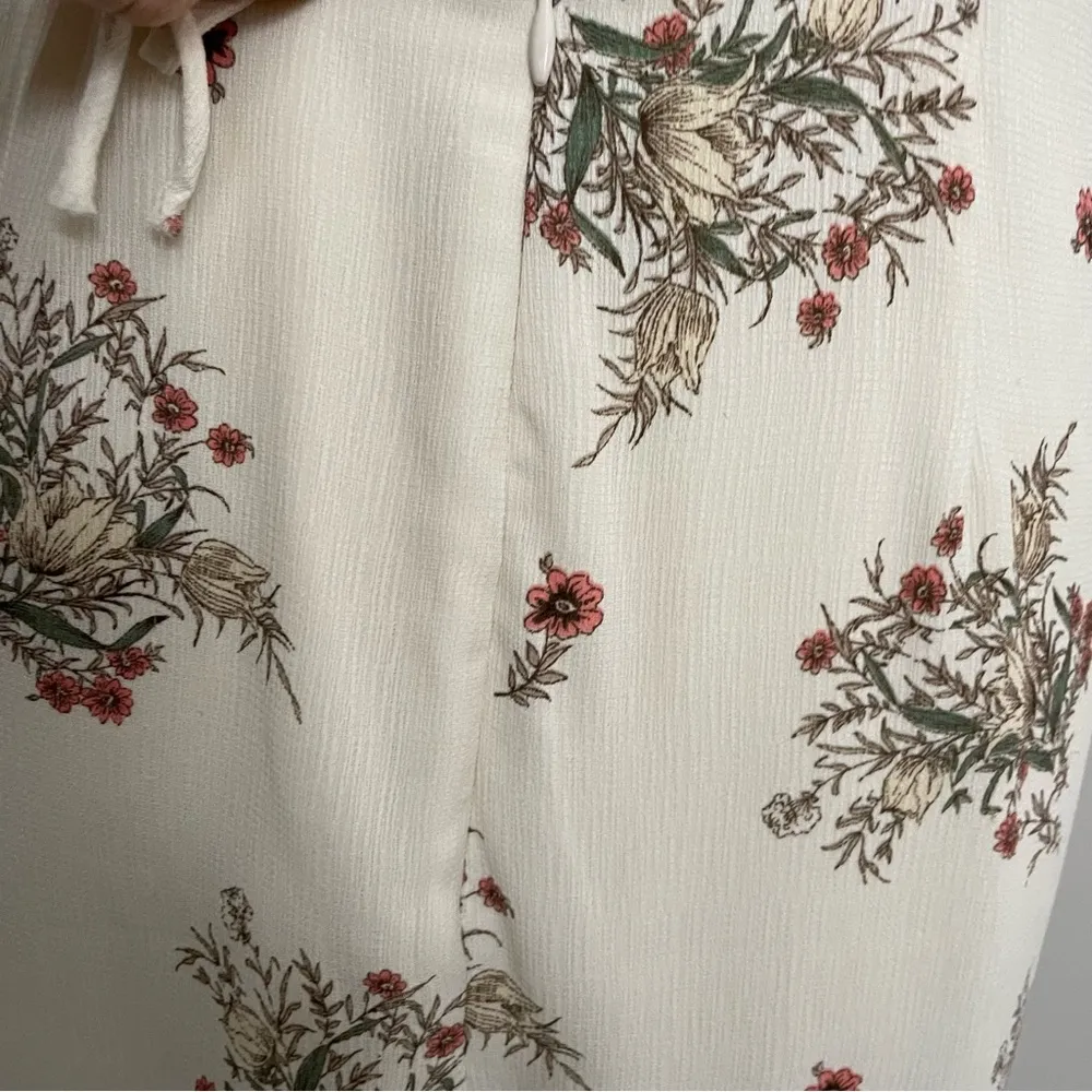 Lush Dress Midi Halter Criss Cross Back High Neck Floral Botanical Cream Green - Image 10