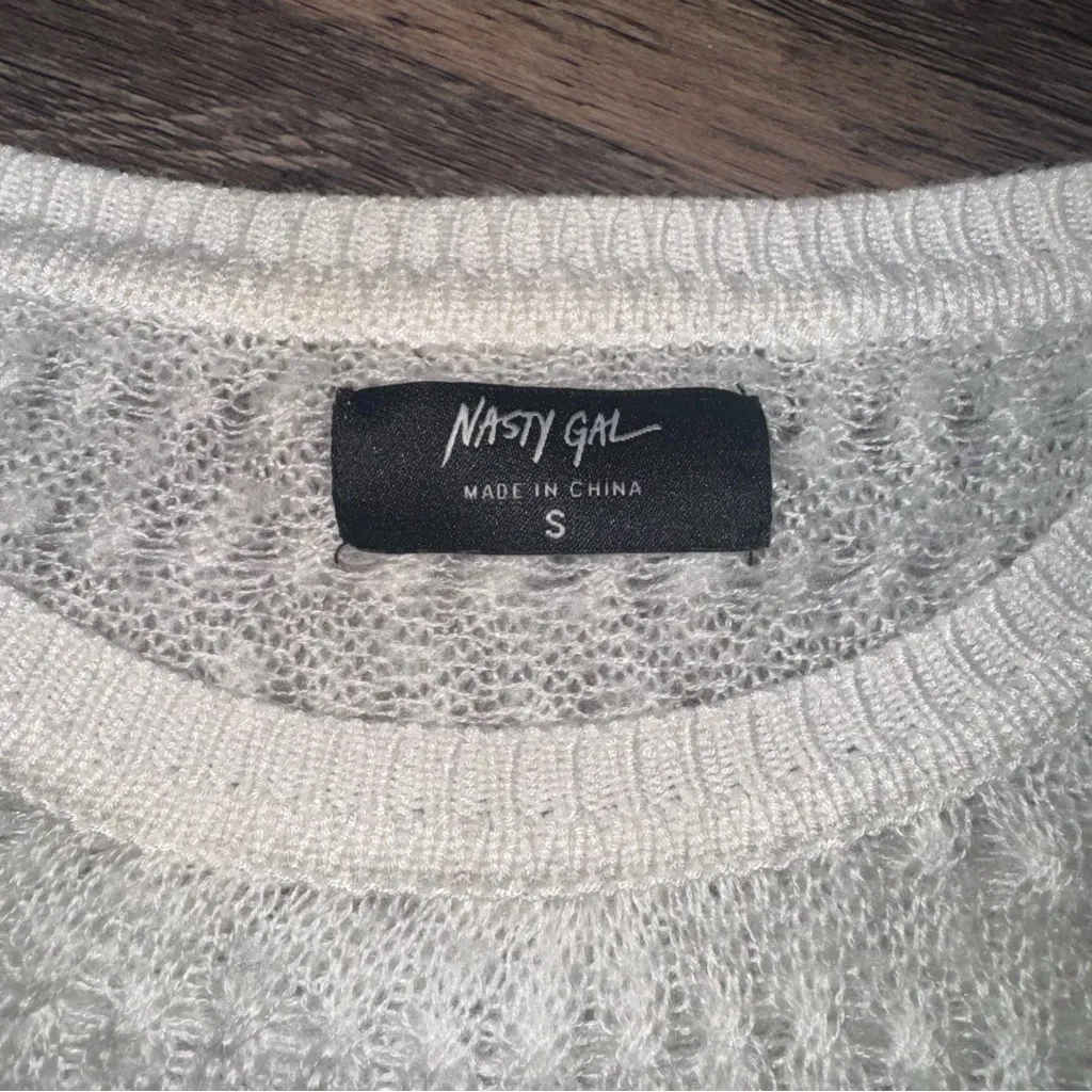 VTG White Nasty Gal Open-Knit Bustier Cropped Long Sleeve Sweater Top — RARE - Image 7