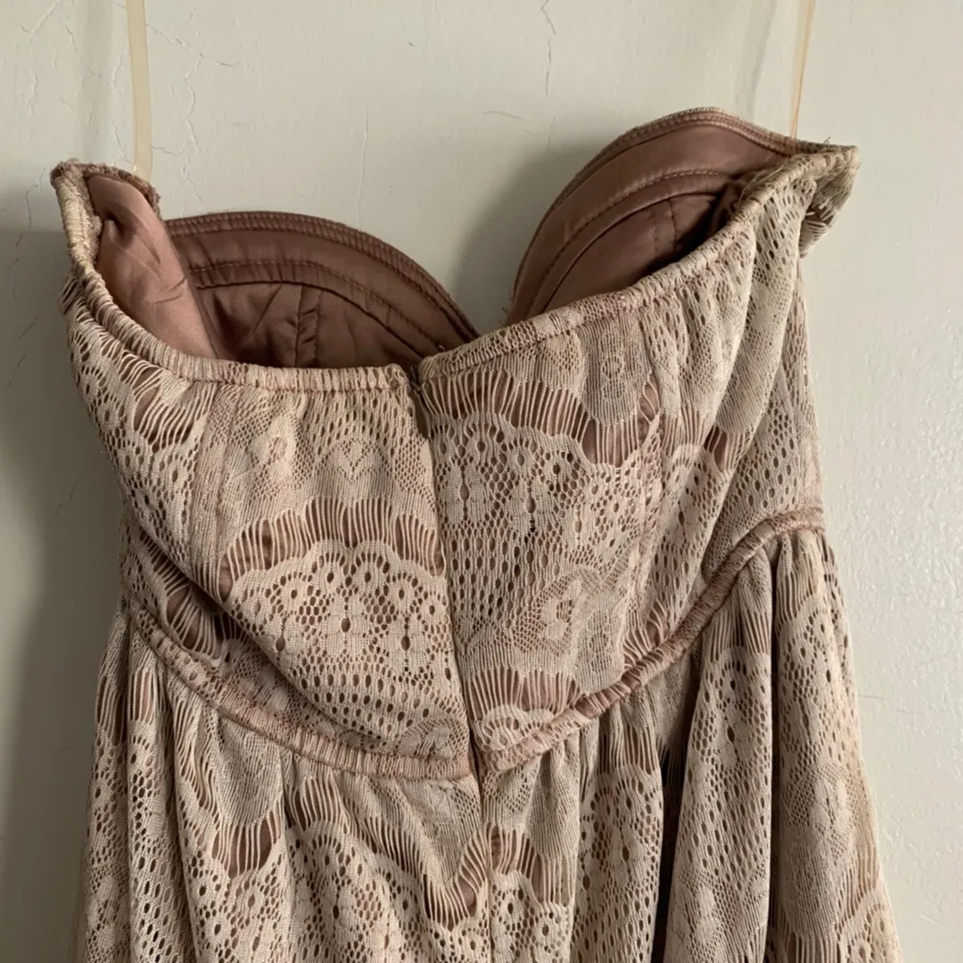 Nasty Gal Scalloped Lace Strapless Dress- Mocha - Image 10