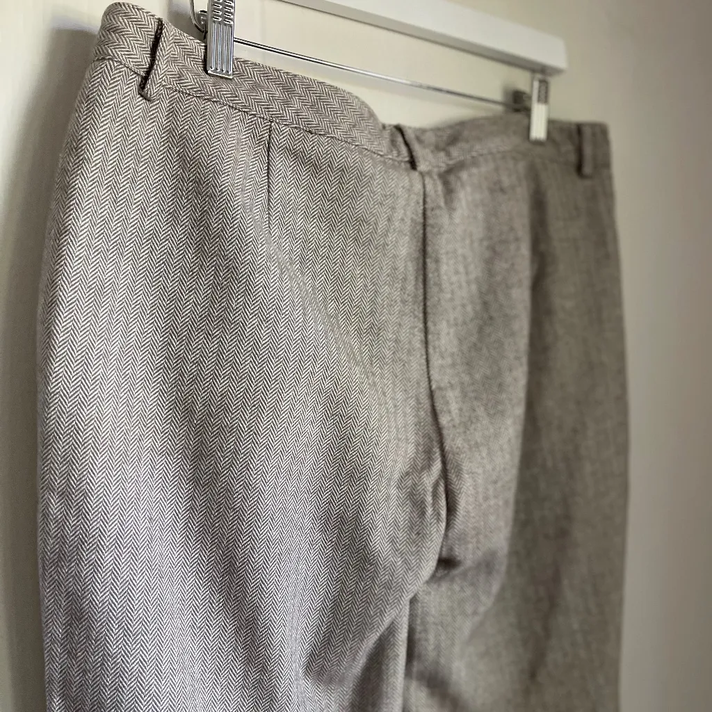 LL Bean Classic Fit Herringbone Pants Tan Womens 14 Flat Front Trousers Straight - Image 8