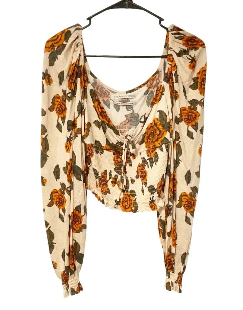Urban Outfitters Size Medium Floral Tie Front Old Soul Smocked Top - Image 2