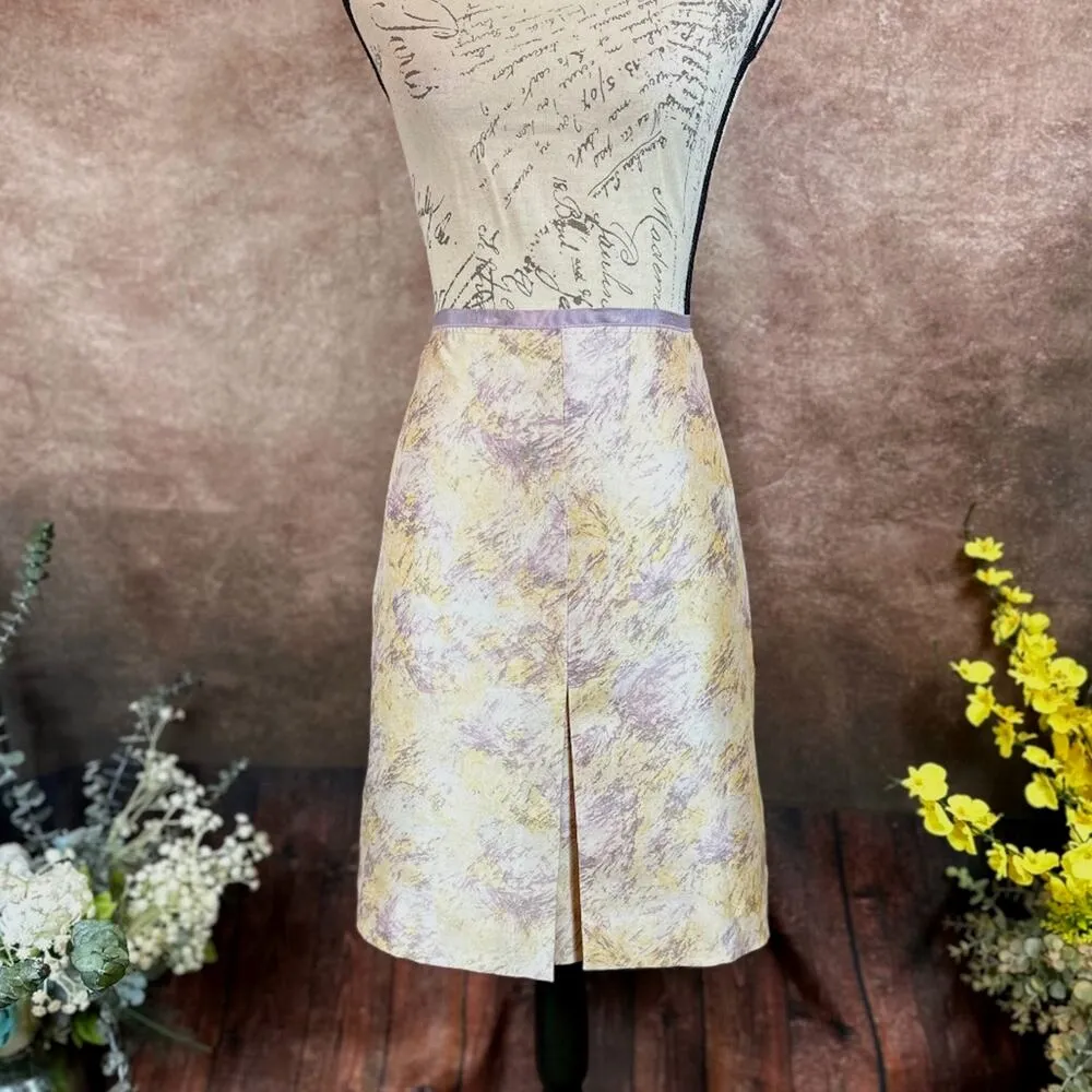 BCBGMaxazria Athena Watercolor‎ Print Wool/Silk Skirt Lavender/Cream 10 - Image 5