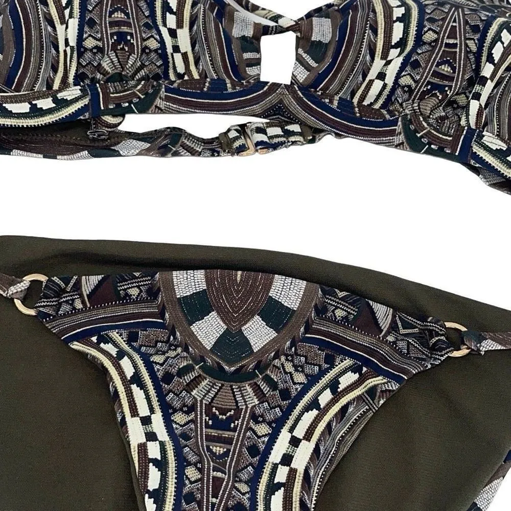 Rachel Roy Womens Textured Tribal Strappy Two Piece Bikini Set Multicolor Medium Blue - Image 6