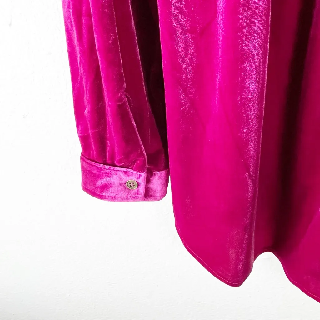 UMGEE Pink Fuchsia Velvet Long Sleeves Front Button Tunic Top Shirt Dress XL - Image 6