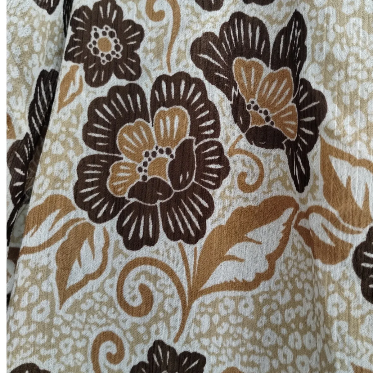 LOFT Size XLP Petite Cheetah Floral Puff Sleeve Henley Blouse Brown Lined Top - Image 4