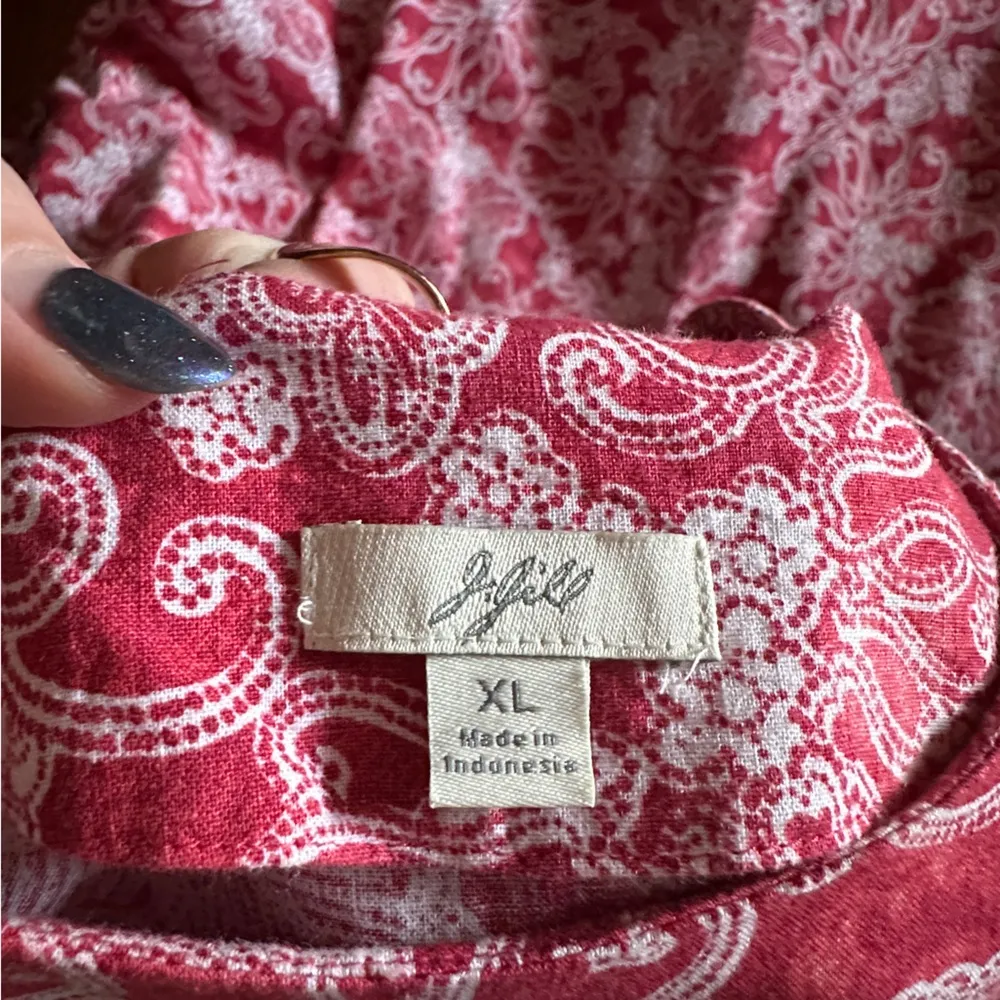 Vtg J. Jill Red & White Linen/Cotton Botanical Dress, Size XL - Image 8