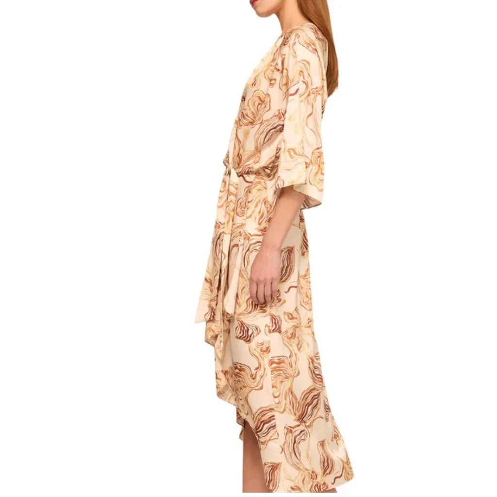 Misa Adina Dress in Golden Straw Satin Midi Tulip Hem 3/4 Sleeve S - Image 4
