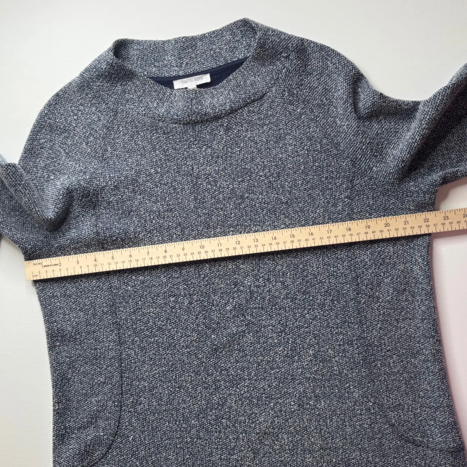 T by Talbots Textured Knit Tunic‎ Sweater Size X Blue Long Sleeve Pullover - Image 7