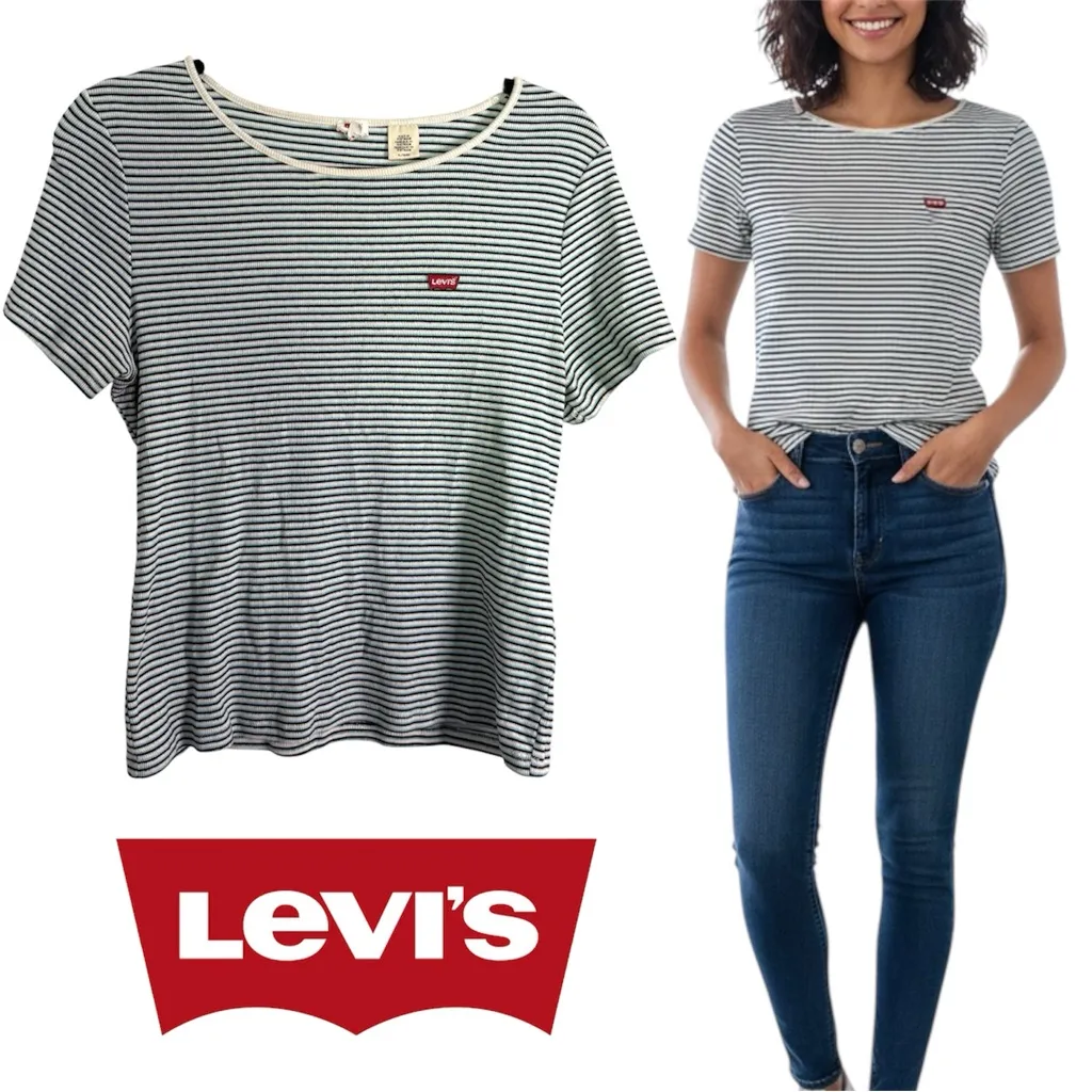 Women’s Levi’s Perfect Kadlong Striped Short Sleeve Cotton Tee, Size XL - Image 2