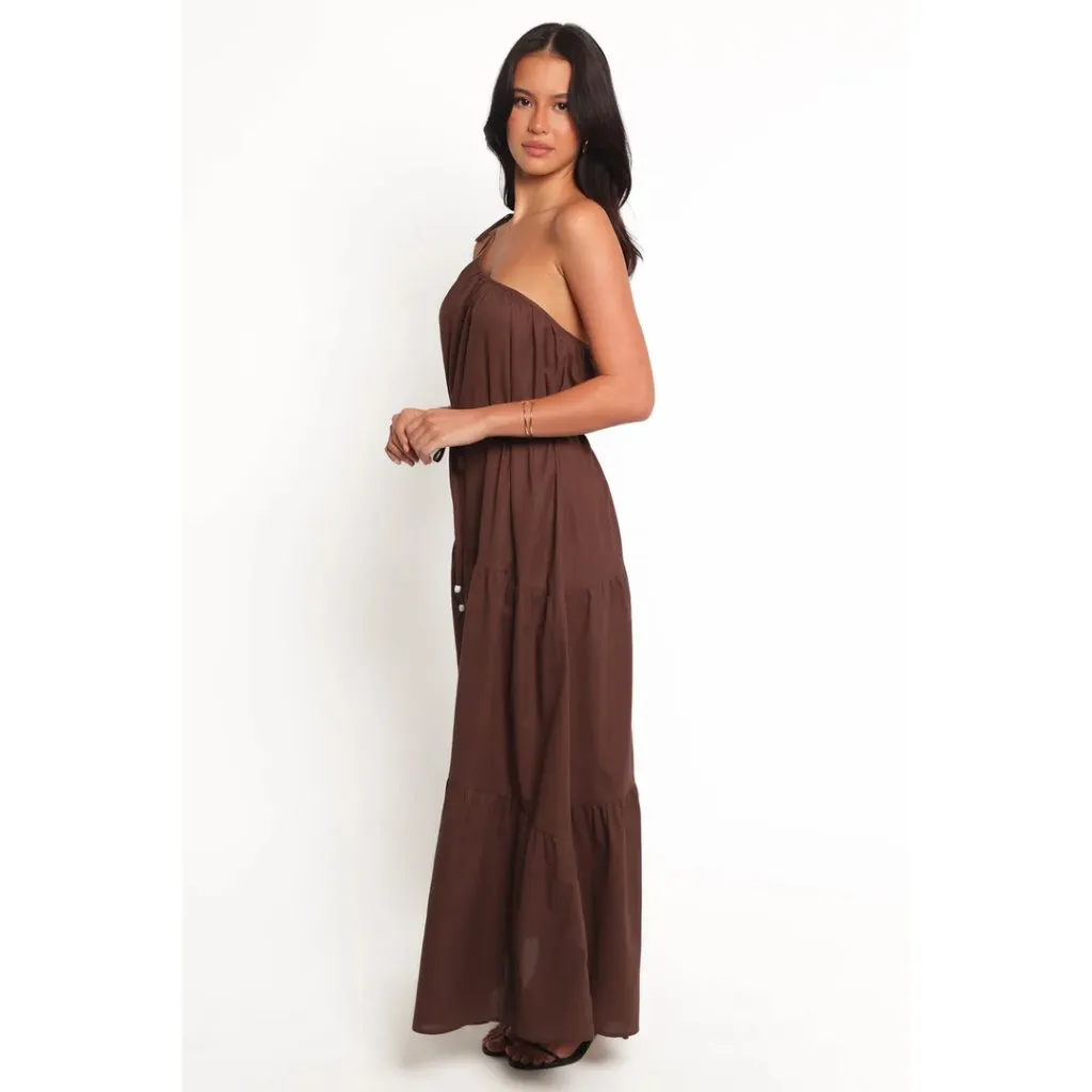 PETAL & PUP Hilde Asymmetric Maxi Dress in Chocolate Size Small - Image 2