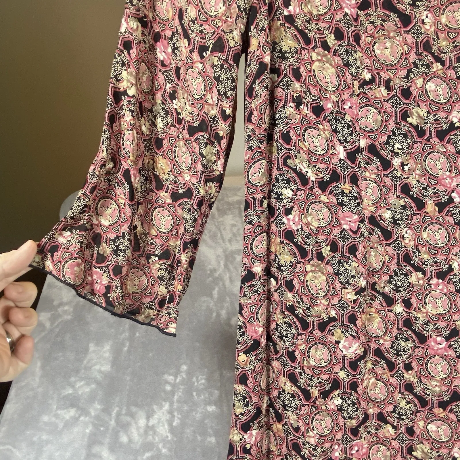 J Jill Sz 6 Petite Midi Dress V-Neck Artsy Stretch Career 3/4 Sleeve Back Zip‎ - Image 4